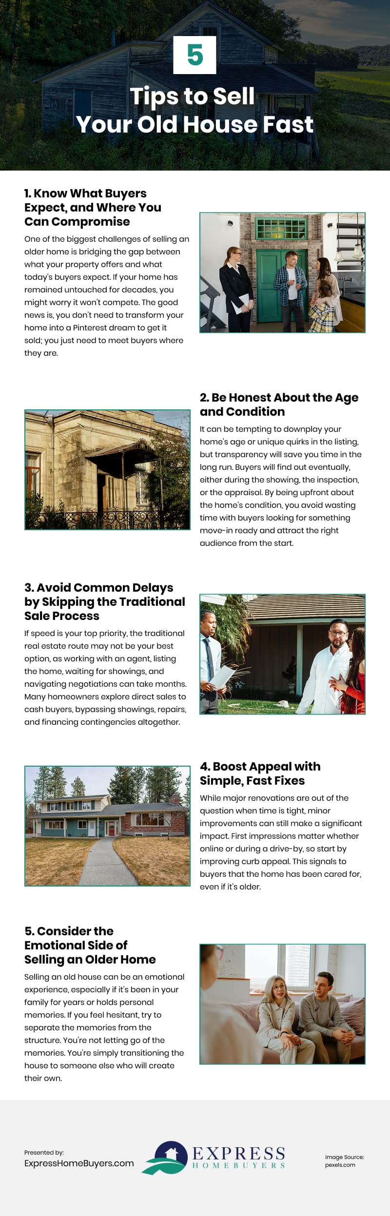 5 Tips to Sell Your Old House Fast Infographic