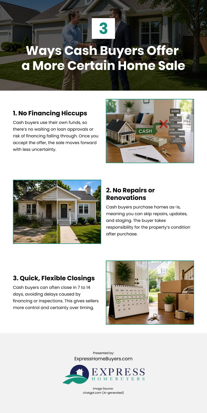 3 Ways Cash Buyers Offer a More Certain Home Sale Infographic 3 Ways Cash Buyers Offer a More Certain Home Sale Infographic
