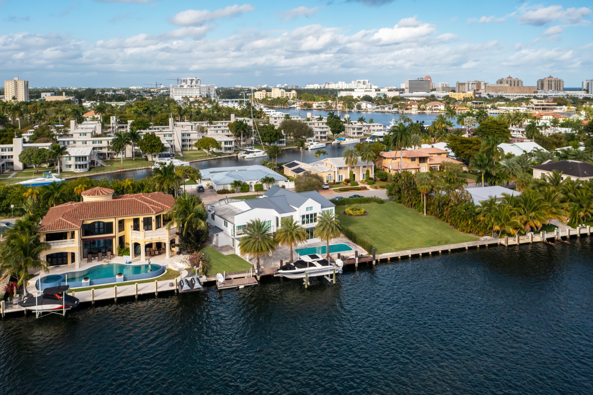 Waterfront homes along a canal in Broward County, Florida